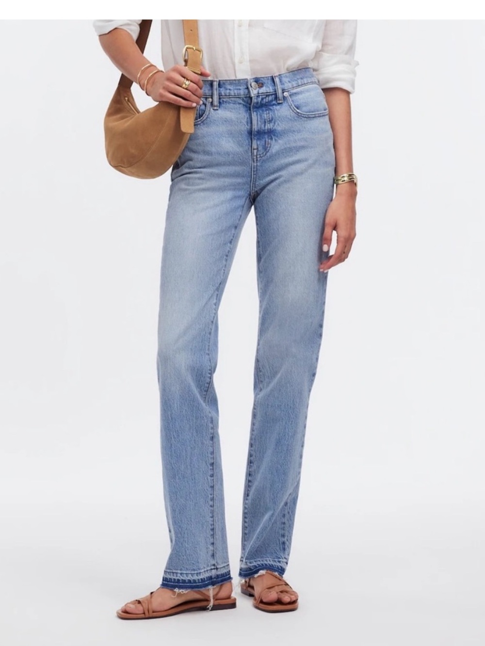 Madewell Mid Rise '90s Straight Leg Jeans Women's Size 28 x 30 Stretch Raw Hem